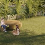 Natural Impressions log slab table and stools, perfectly sized for children