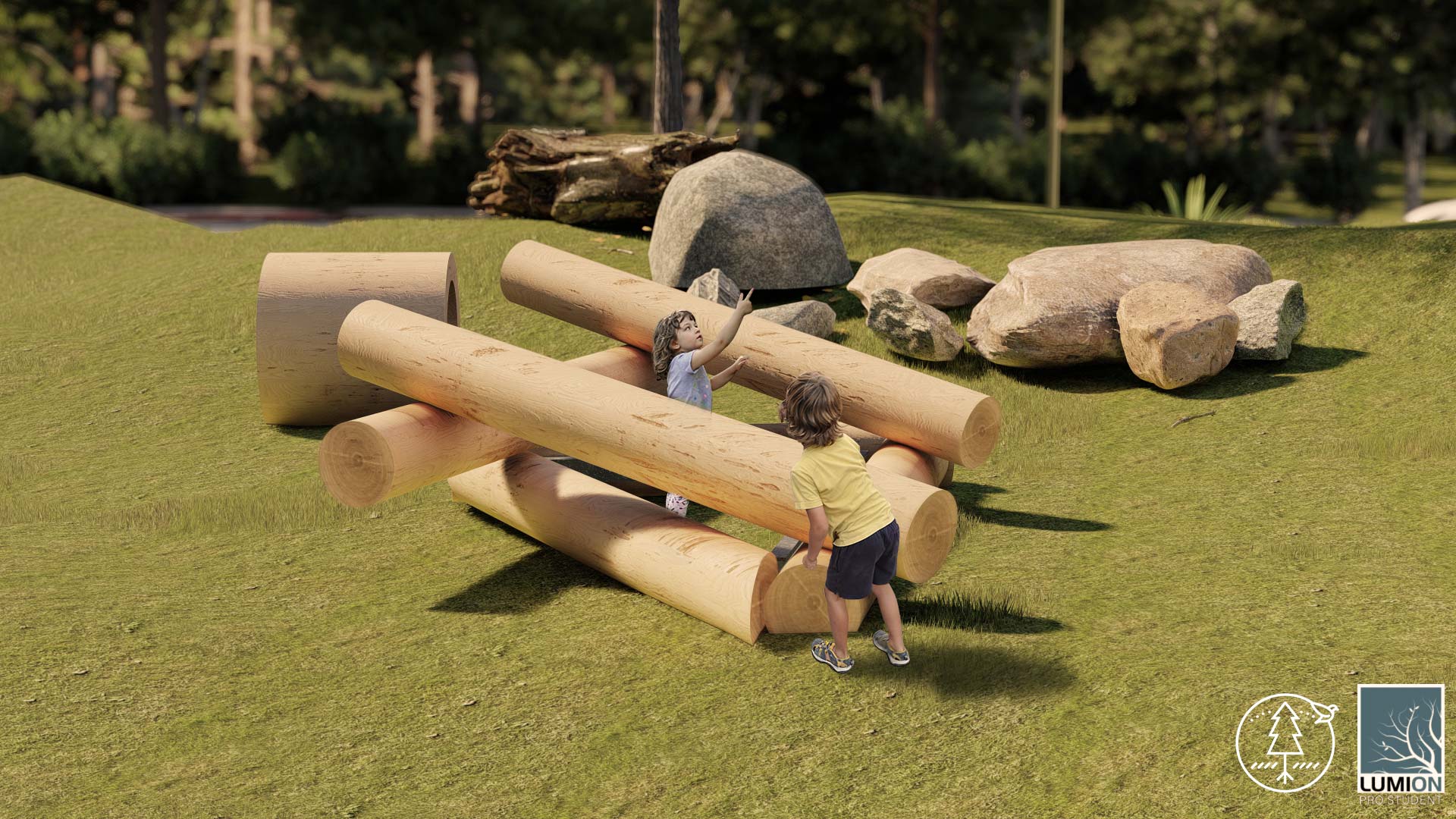 Natural Impressions log tangles are natural cedar playground elements perfect for hours of play